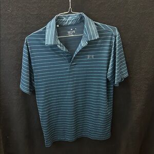 Men's Blue Striped Polo Shirt Golf Polo